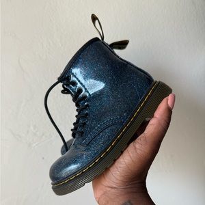 10c Dr. Martens blue glitter patent boot